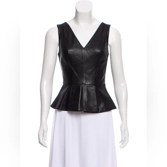 Robert Rodriguez Black V-Neck Leather Sleeveless Peplum Top Mesh Back Size 8 - Picture 5 of 9
